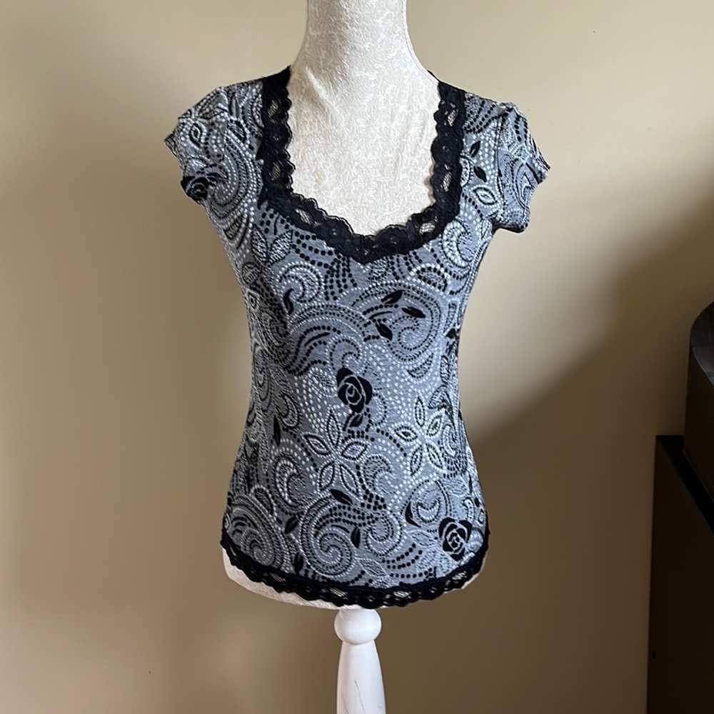 WHBM Lace Look Stretch Top